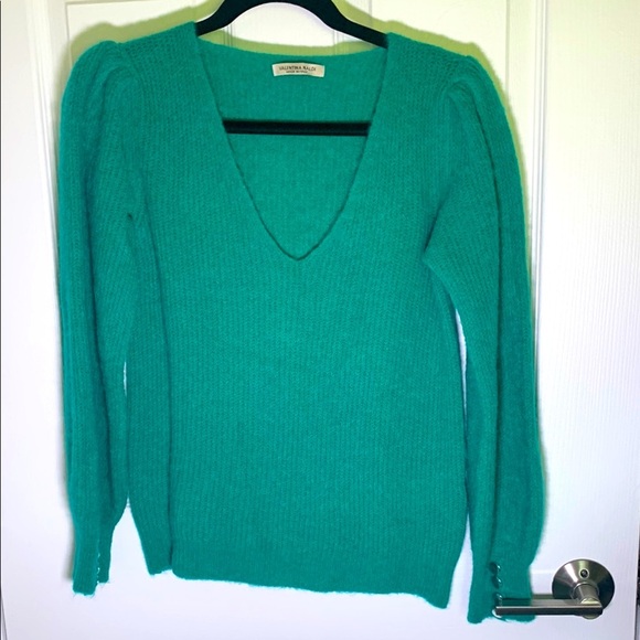 Valentina Naldi made in Italy green V neck, puff sleeve sweater size small - Picture 1 of 7